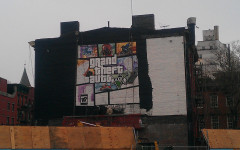 gta v cover art ad in nyc being painted 3
