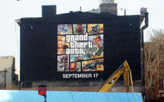 gta v cover art ad in nyc being painted 6