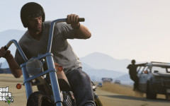 official screenshot trevor outruns swat on a motorcycle