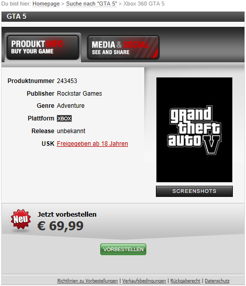 GTA 5 German Gamestop Xbox360