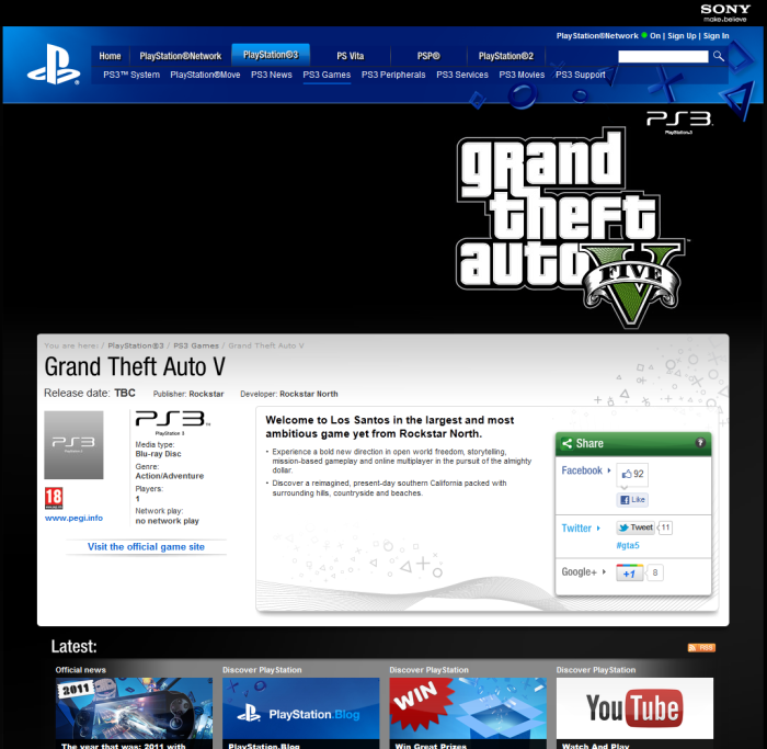 Official UK Playstation GTA 5 Web Page
